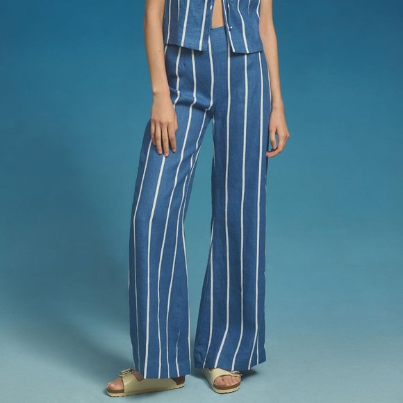 Brand New Faithfull La Plage De Mau Striped Wide-Leg Pants - Picture 10 of 16